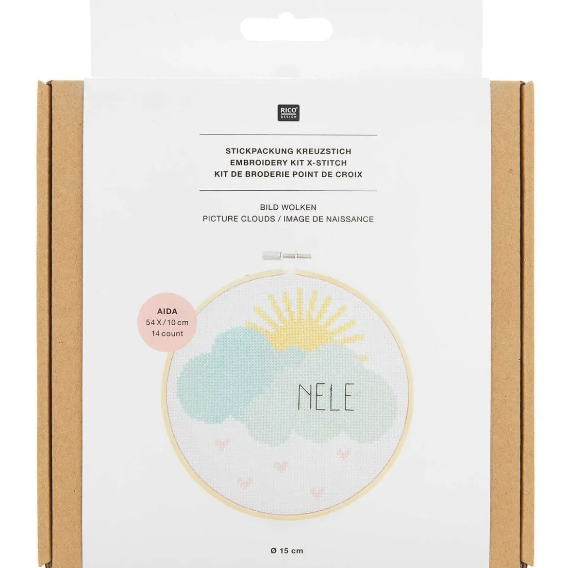 Rico Design Stickpackung Wolken Geburtsbild personalisierbar 15cm