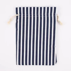 Rico Design Stoffbeutel aus Baumwolle mit Kordelzug gestreift blau weiß 15x20cm