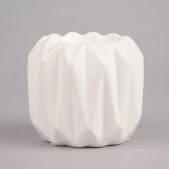 Rico Design Teelichthalter Kerzenhalter geometrisch Porzellan glänzend weiß 8x8cm