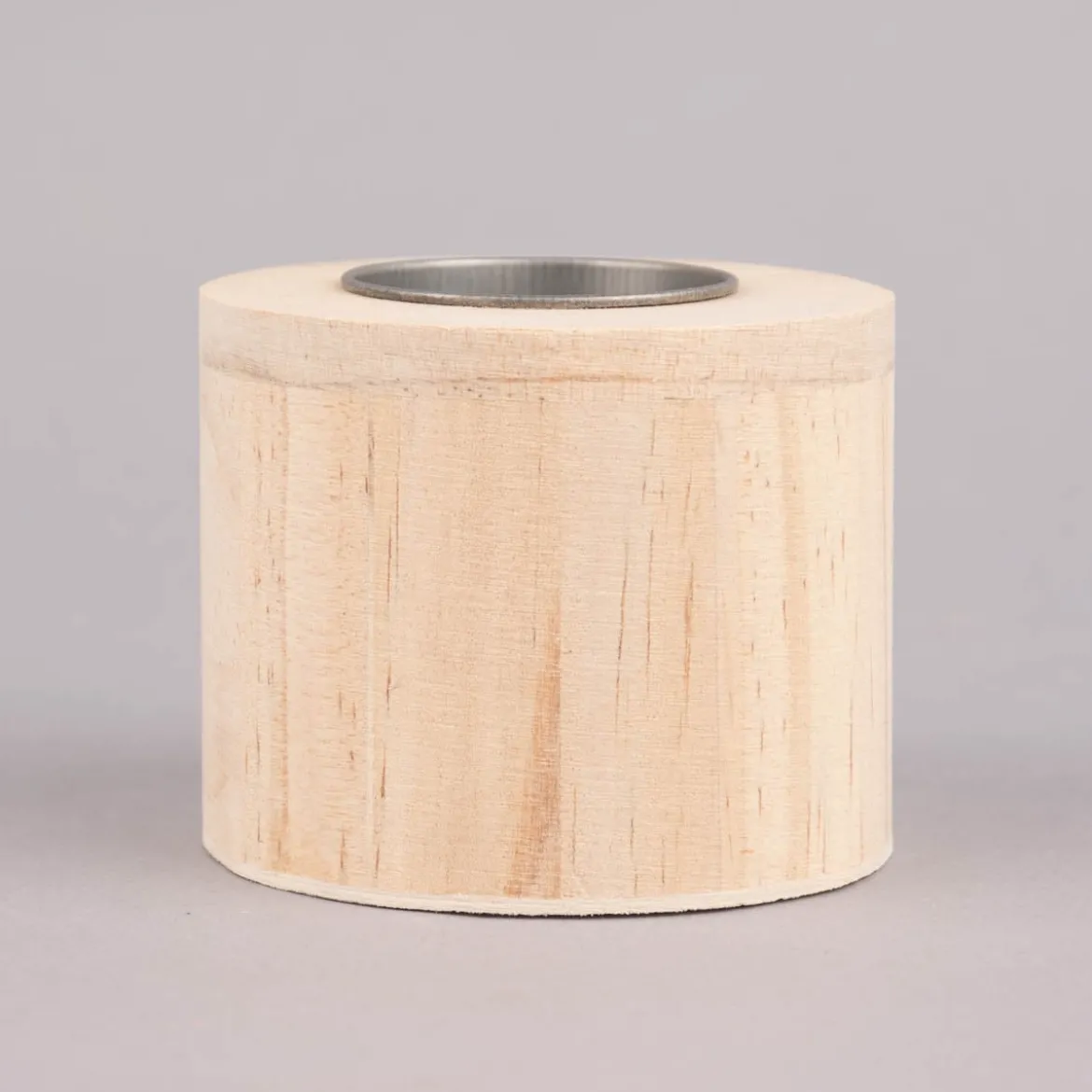 Rico Design Teelichthalter zylinderförmig Holz natur silberfarbig 6x7,5cm
