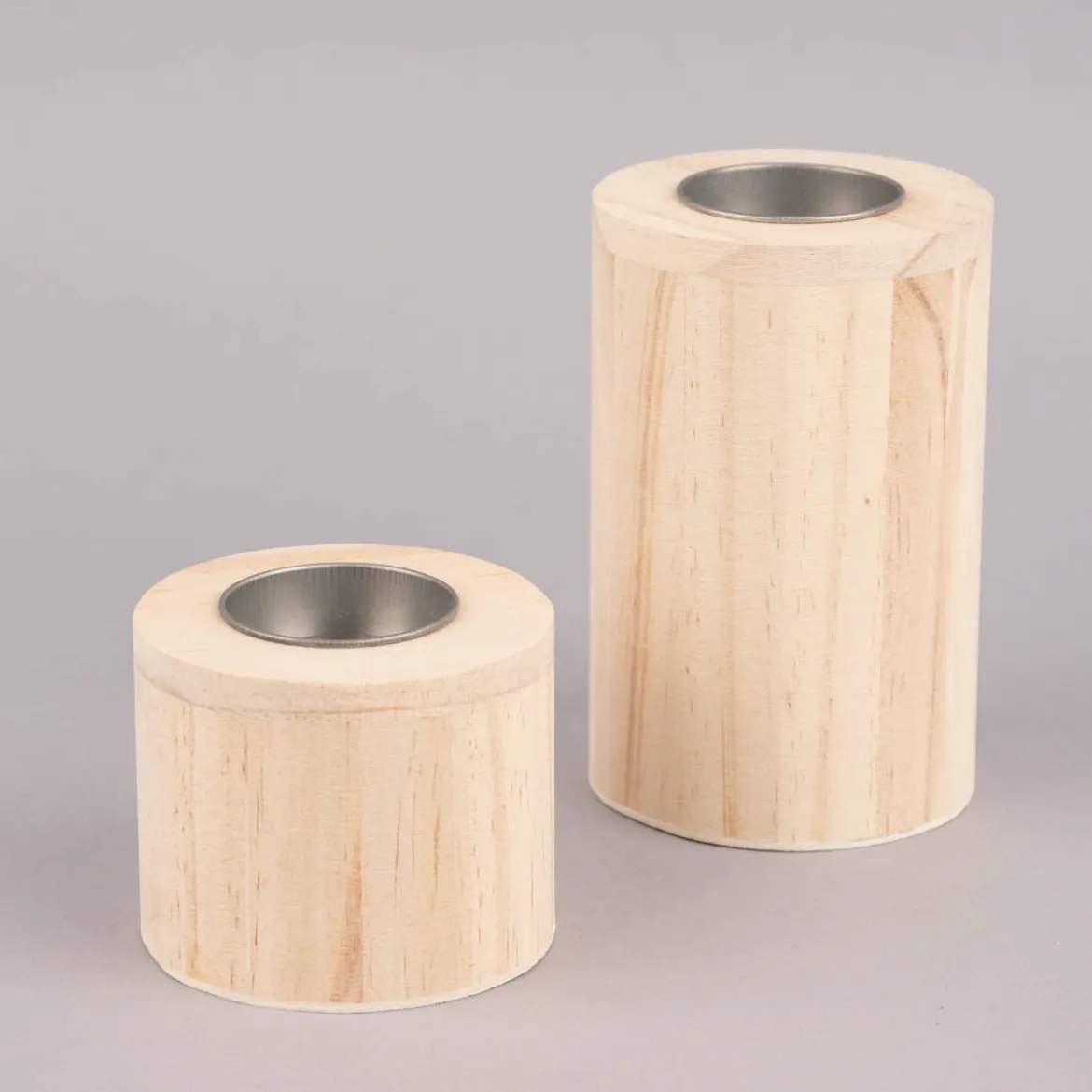 Rico Design Teelichthalter zylinderförmig Holz natur silberfarbig 6x7,5cm