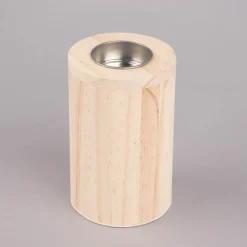 Rico Design Teelichthalter zylinderförmig Holz hoch natur silberfarbig 12x7,5cm