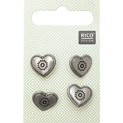 Rico Design Trachtenknöpfe Metall Herz 1,5cm 4 Stk