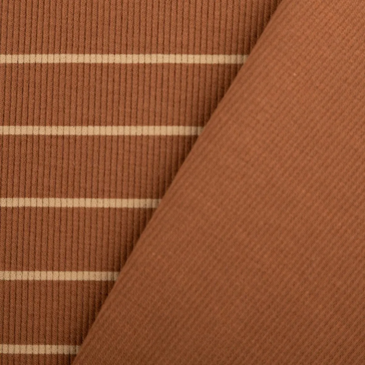 Rippjersey Stoff Streifen braun beige Baumwolle elastisch Meterware 120 cm