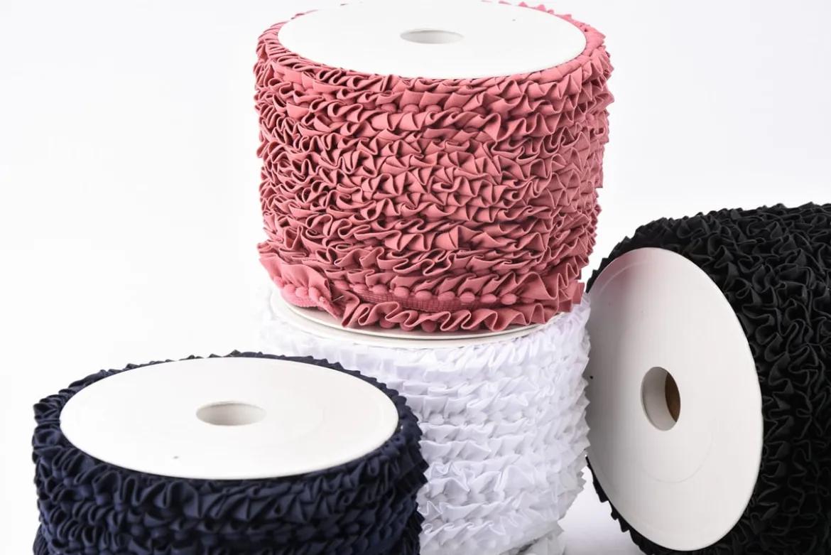 Rüschenband Borte mit Bommel altrosa Breite: 2,5cm
