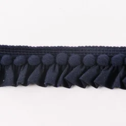 Rüschenband Borte mit Bommel dunkelblau Breite: 2,5cm
