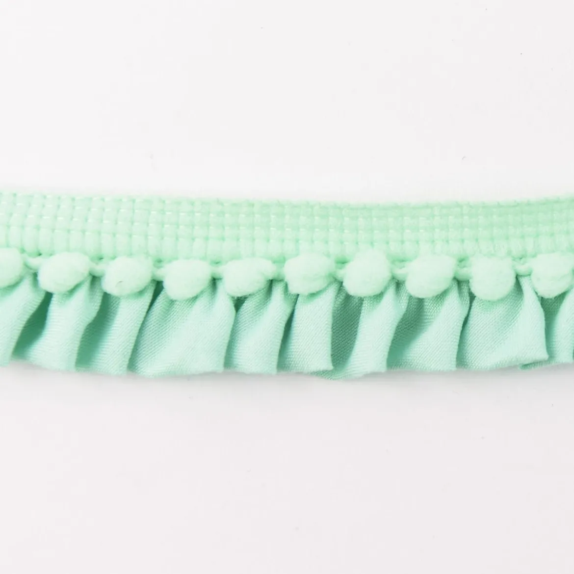 Rüschenband Borte mit Bommel mint Breite: 2,5cm