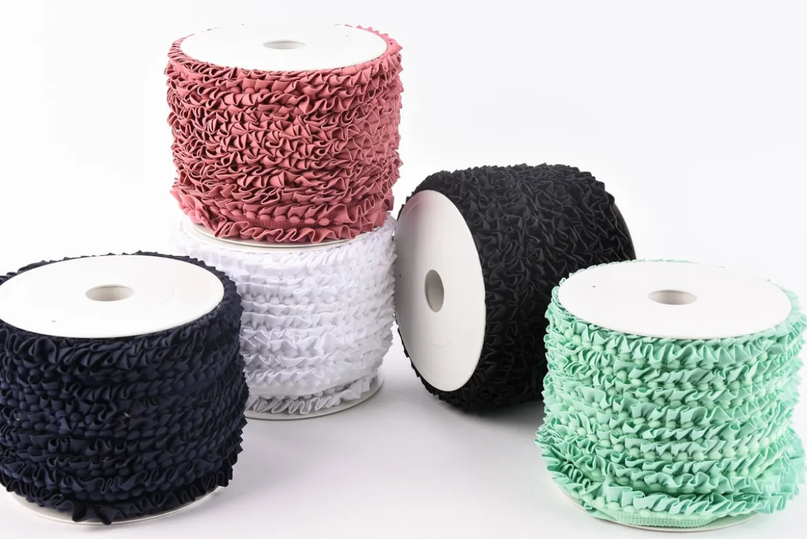 Rüschenband Borte mit Bommel rosa Breite: 2,5cm