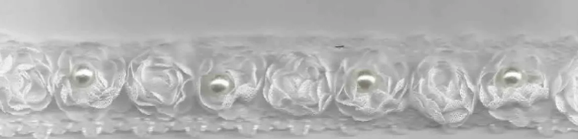 Rüschenband Tüll mit Perle weiß Breite: 2cm
