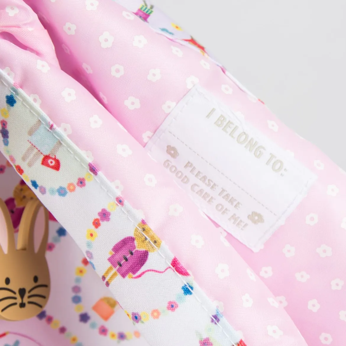 Rucksack Turn-Beutel Kids mit Kordeln Hase weiß rosa 36x40cm
