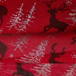 Rupfen Jute Sackleinen Meterware Sternchen Tannenbäumchen Hirsch rot silberfarbig 1,5m Breite