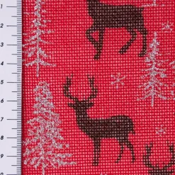 Rupfen Jute Sackleinen Meterware Sternchen Tannenbäumchen Hirsch rot silberfarbig 1,5m Breite