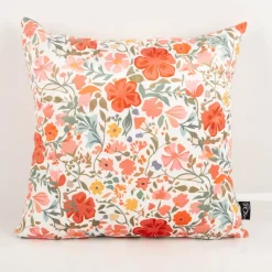 Samtkissen Kissenhülle Blumen weiß rot orange gelb 45x45 cm