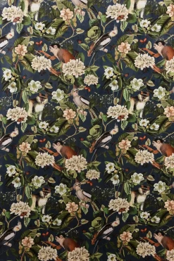 Samtstoff Dekostoff Italian Velvet Samt Affe Vogel Blumen blau grün bunt 1,45m