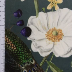 Samtstoff Dekostoff Velvet Deluxe Samt Pfau Blüten petrol 1,4m Breite