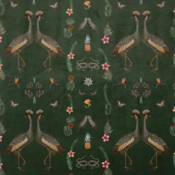 Samtstoff Dekostoff Velvet Deluxe Samt Tropical Ananas Vögel Blumen grün braun bunt 1,4m