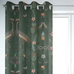 Samtstoff Dekostoff Velvet Deluxe Samt Tropical Ananas Vögel Blumen grün braun bunt 1,4m