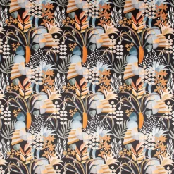 Samtstoff Dekostoff Velvet Digitaldruck Art Deco Blätter Formen schwarz orange 1,50m