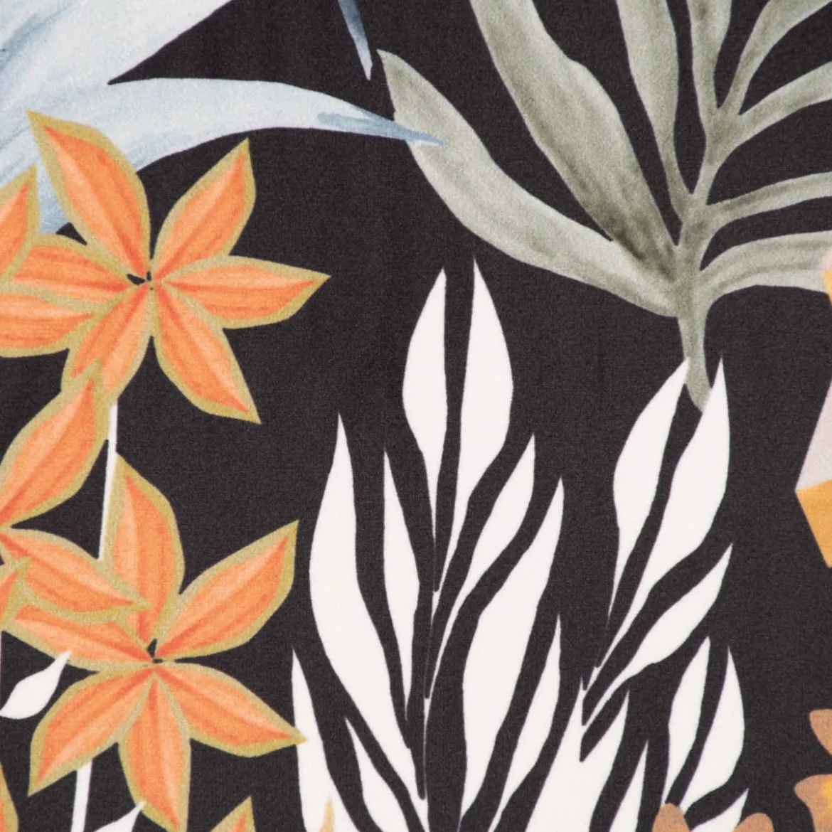 Samtstoff Dekostoff Velvet Digitaldruck Art Deco Blätter Formen schwarz orange 1,50m