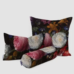 Samtstoff Dekostoff Velvet Samt Blumen Tulpen Pfingstrosen dunkelgrün bunt 1,4m Breite
