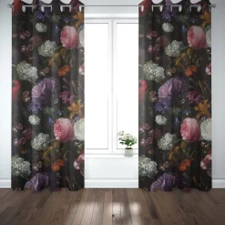 Samtstoff Dekostoff Velvet Samt Blumen Tulpen Pfingstrosen dunkelgrün bunt 1,4m Breite