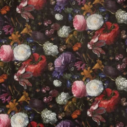 Samtstoff Dekostoff Velvet Samt Blumen Tulpen Pfingstrosen dunkelgrün bunt 1,4m Breite