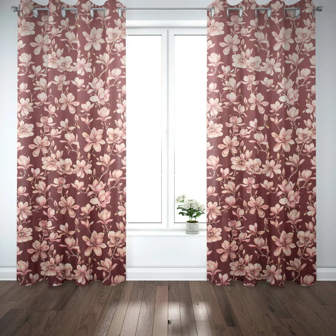 Samtstoff Polsterstoff Deko Velvet Deluxe Sweet Magnolia Magnolien bordeaux rosa 1,40m
