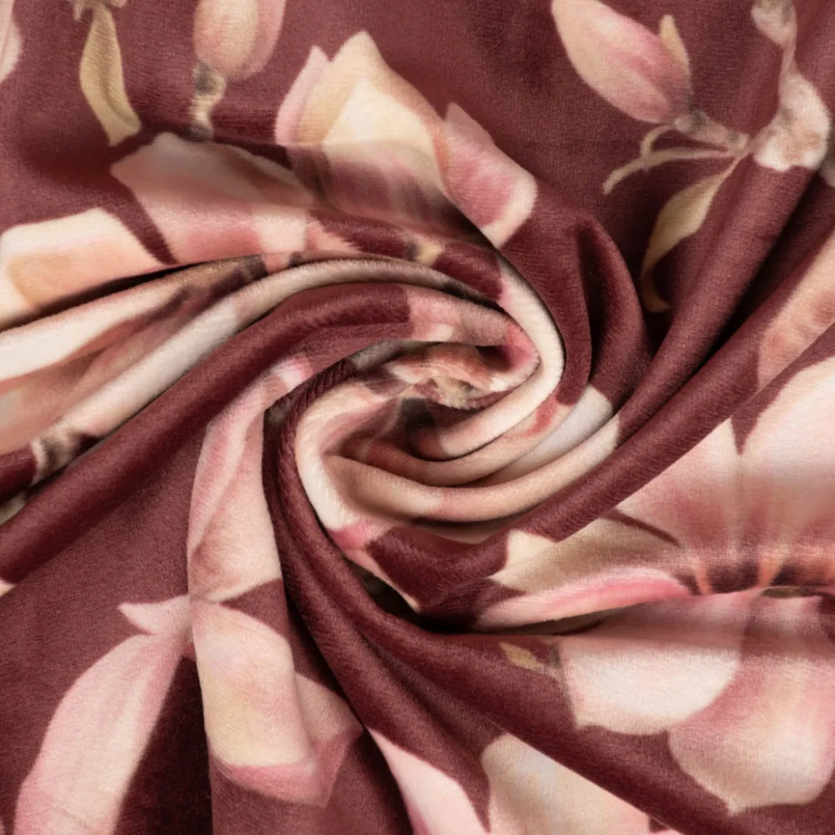 Samtstoff Polsterstoff Deko Velvet Deluxe Sweet Magnolia Magnolien bordeaux rosa 1,40m