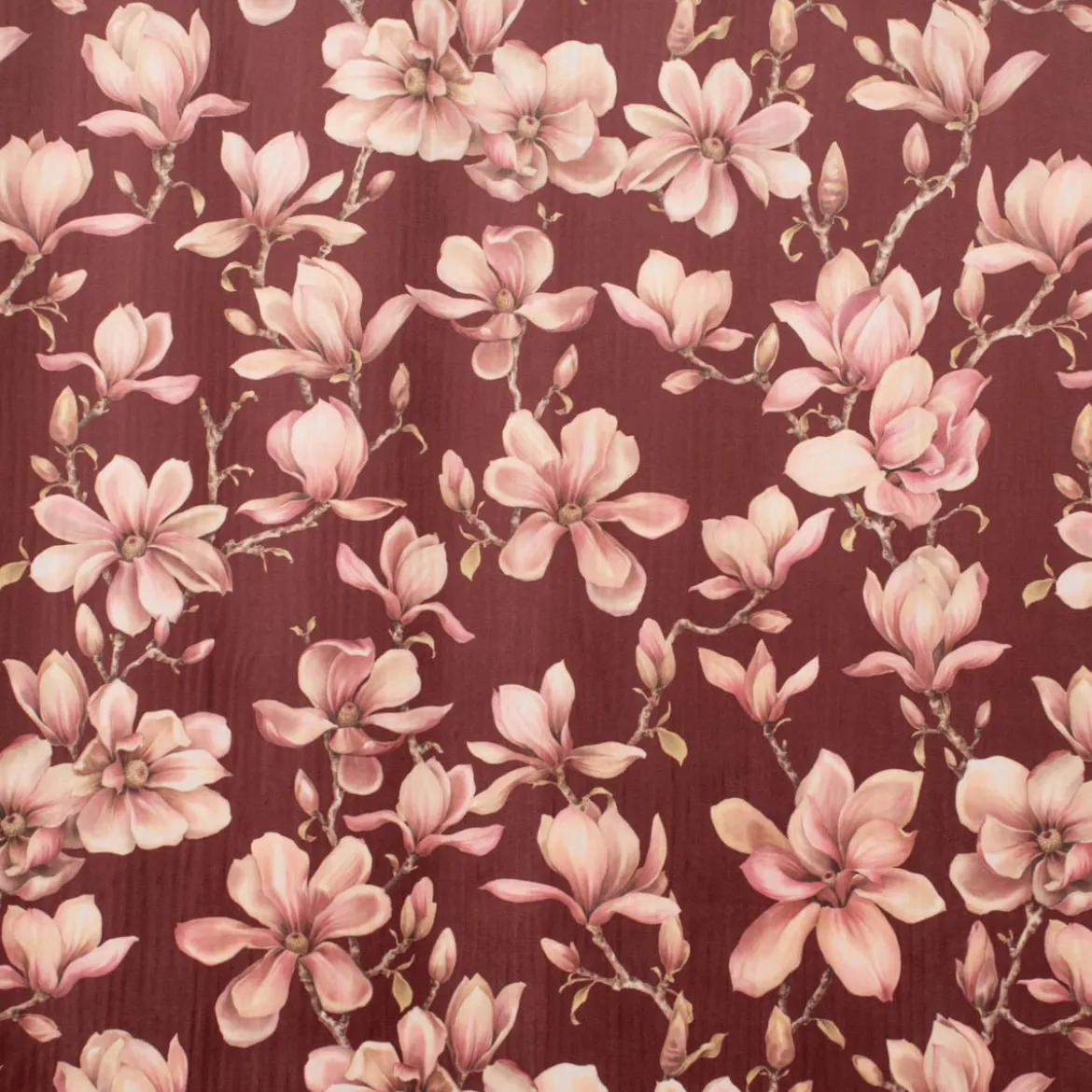 Samtstoff Polsterstoff Deko Velvet Deluxe Sweet Magnolia Magnolien bordeaux rosa 1,40m