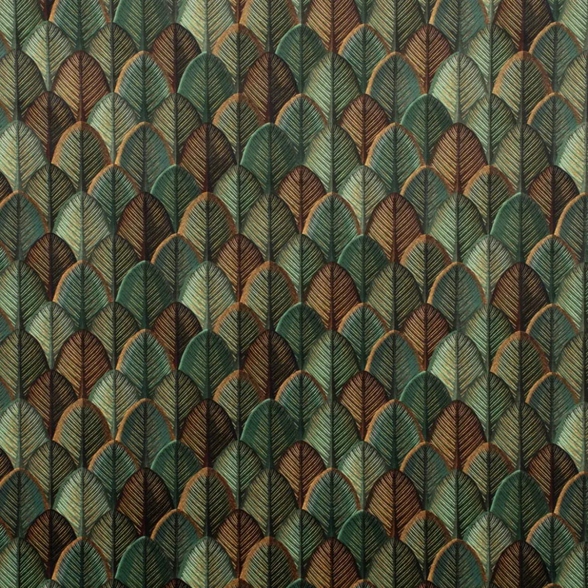 Samtstoff Polsterstoff Deko Velvet Deluxe Scale Leaf Struktur Blätter Schuppen grün braun 1,40m