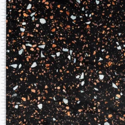 Samtstoff Polsterstoff Dekostoff Velvet Digitaldruck Terrazzo schwarz orange 1,50m