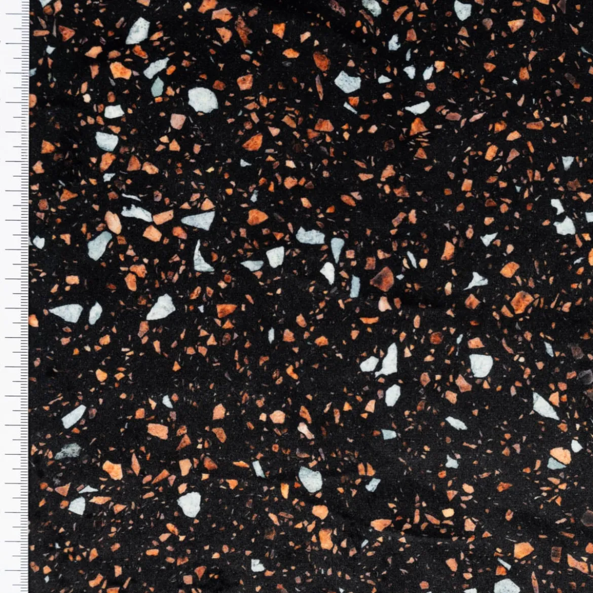 Samtstoff Polsterstoff Dekostoff Velvet Digitaldruck Terrazzo schwarz orange 1,50m