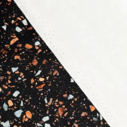 Samtstoff Polsterstoff Dekostoff Velvet Digitaldruck Terrazzo schwarz orange 1,50m