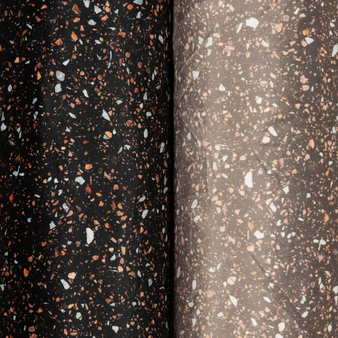 Samtstoff Polsterstoff Dekostoff Velvet Digitaldruck Terrazzo schwarz orange 1,50m