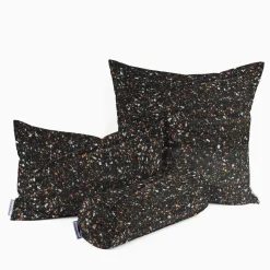 Samtstoff Polsterstoff Dekostoff Velvet Digitaldruck Terrazzo schwarz orange 1,50m