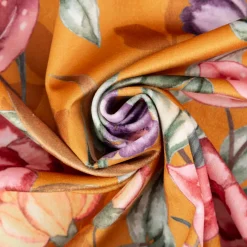 Samt Stoff Polsterstoff Vorhangstoff Lilium Blumen ocker gelb 1,40m Breite