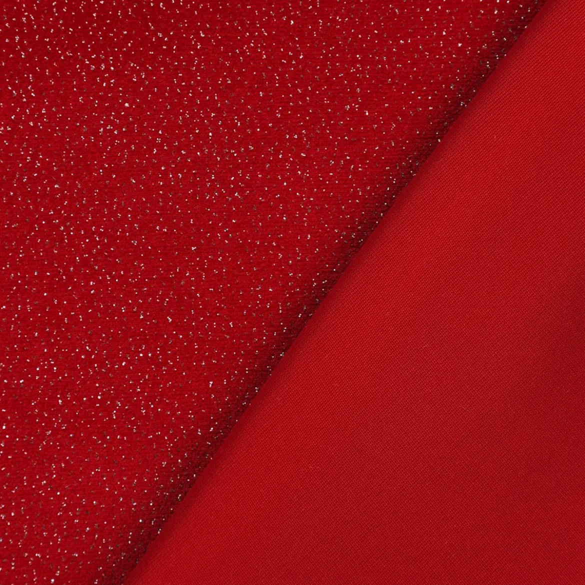 Samtstoff Stretchsamt Glitzer rot silberfarbig 1,5m Breite