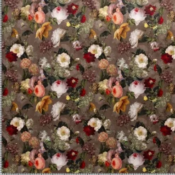 Samtstoff Vorhangstoff Velvet Samt Digitaldruck Vintage Rosen Blumen braun bunt 1,40m