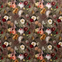 Samtstoff Vorhangstoff Velvet Samt Digitaldruck Vintage Rosen Blumen braun bunt 1,40m