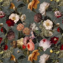 Samtstoff Vorhangstoff Velvet Samt Digitaldruck Vintage Rosen Blumen mint bunt 1,40m