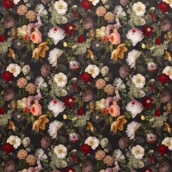 Samtstoff Vorhangstoff Velvet Samt Digitaldruck Vintage Rosen Blumen schwarz bunt 1,40m