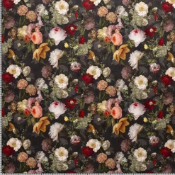 Samtstoff Vorhangstoff Velvet Samt Digitaldruck Vintage Rosen Blumen schwarz bunt 1,40m