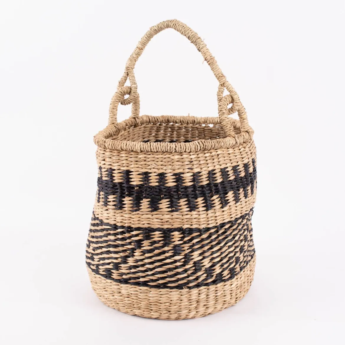 Sass & Belle Aufbewahrungskorb mit Henkel geflochten Streifen Seegras natur schwarz 28x30cm