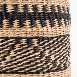 Sass & Belle Aufbewahrungskorb mit Henkel geflochten Streifen Seegras natur schwarz 28x30cm