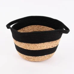 Sass & Belle Aufbewahrungskorb rund Streifen Seegras Baumwolle natur schwarz 20x29cm