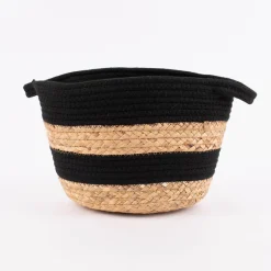 Sass & Belle Aufbewahrungskorb rund Streifen Seegras Baumwolle natur schwarz 20x29cm