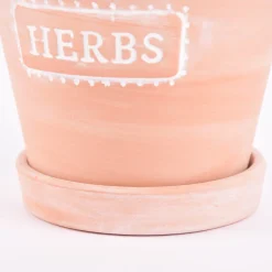 Sass & Belle Übertopf mit Untersetzer Herbs Terracotta weiß 12,5x11,5cm