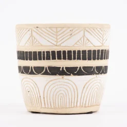Sass & Belle Übertopf Reliefmuster Ethno Beton weiß schwarz beige 11x10cm