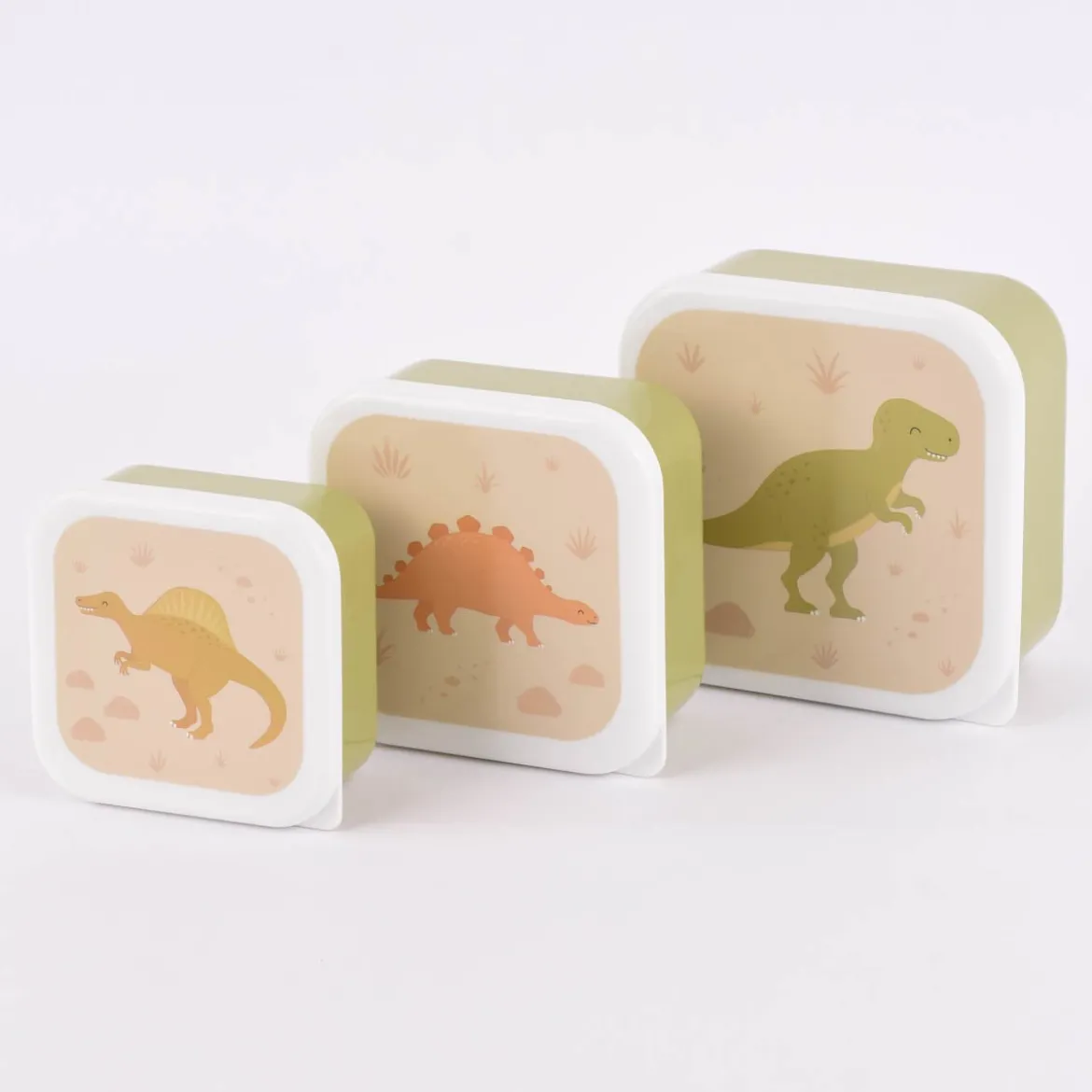 Sass & Belle Brotzeit-Dosen 3er Set Dino hellgrün weiß beige 11,5x5,5cm