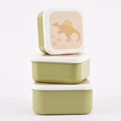Sass & Belle Brotzeit-Dosen 3er Set Dino hellgrün weiß beige 11,5x5,5cm